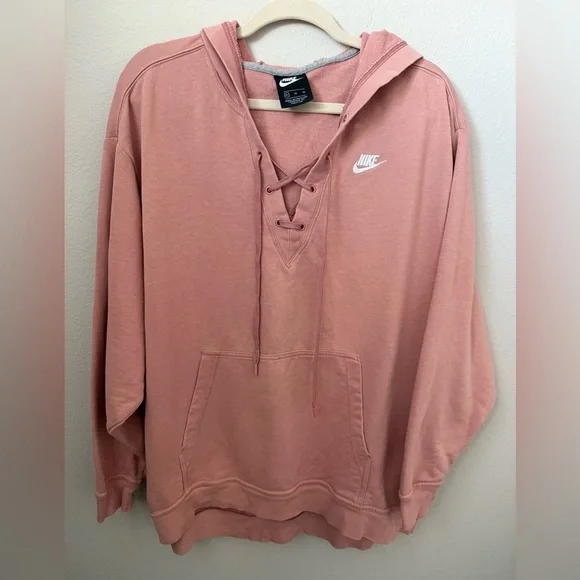 Nike Sportswear French Terry Pink Lace-Up Hoodie - Picture 2 of 6